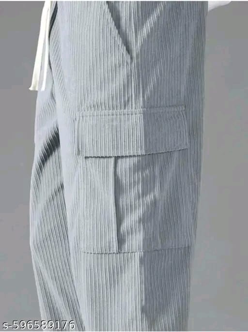 Men's Stylish Ribbed Cotton Cargo Pants with Side Pockets | Relaxed Fit Jogger Trousers for Casual & Daily Wear