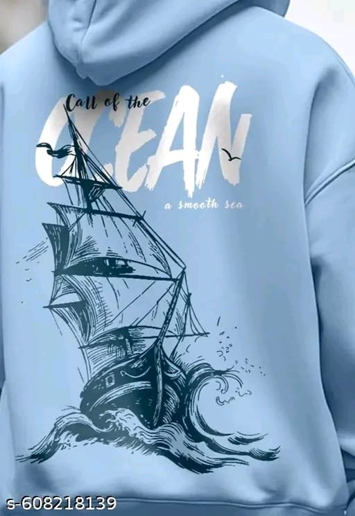 “Call of the Ocean” Graphic Printed Sky Blue Hoodie for Men