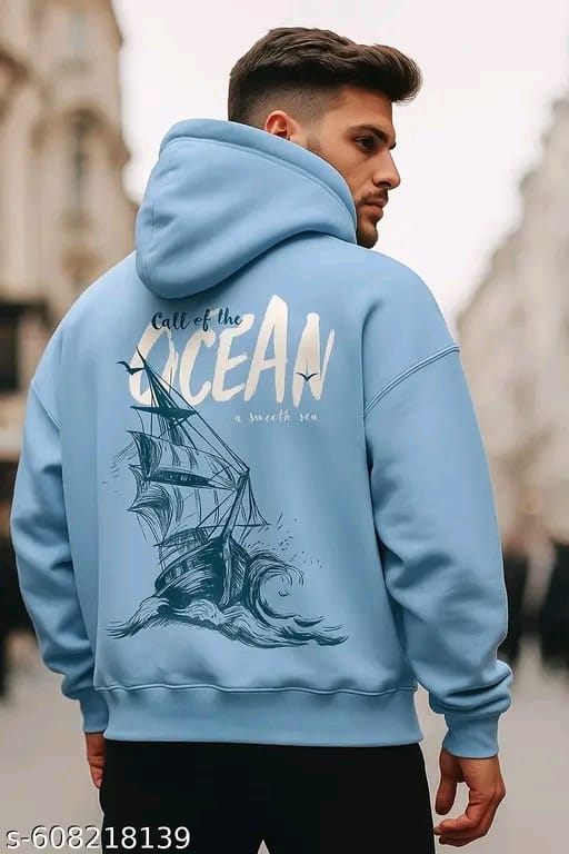 “Call of the Ocean” Graphic Printed Sky Blue Hoodie for Men