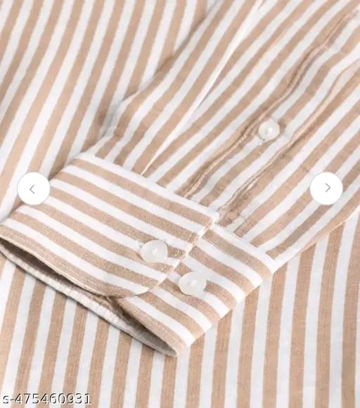 Men’s Beige & White Vertical Striped Slim Fit Shirt | Stylish Casual Cotton Blend Shirt for Men