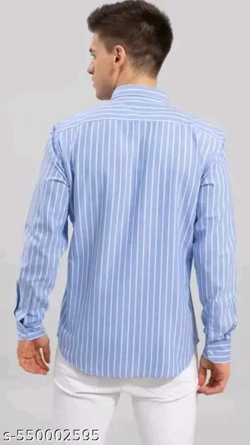 Men’s Light Blue Vertical Striped Slim Fit Shirt | Stylish Casual Cotton Blend Shirt for Men