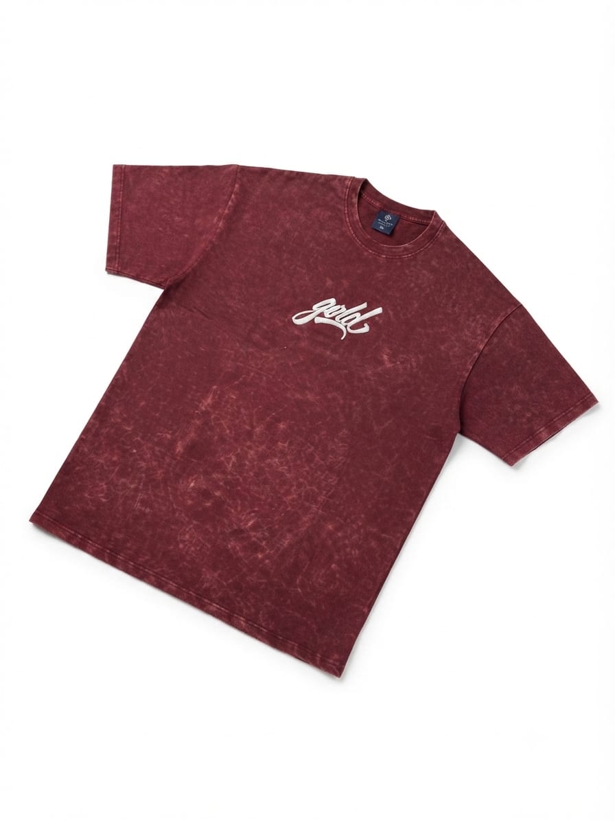 Maroon Acid Wash Oversized T-Shirt – Gold Crane Print