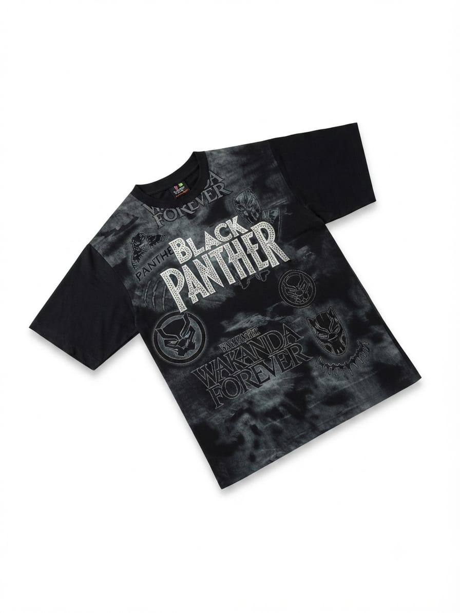 Black Panther Wakanda Forever Oversized Graphic T-Shirt – Black Acid Wash