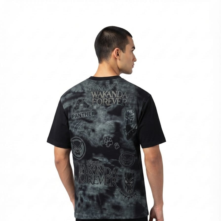 Black Panther Wakanda Forever Oversized Graphic T-Shirt – Black Acid Wash