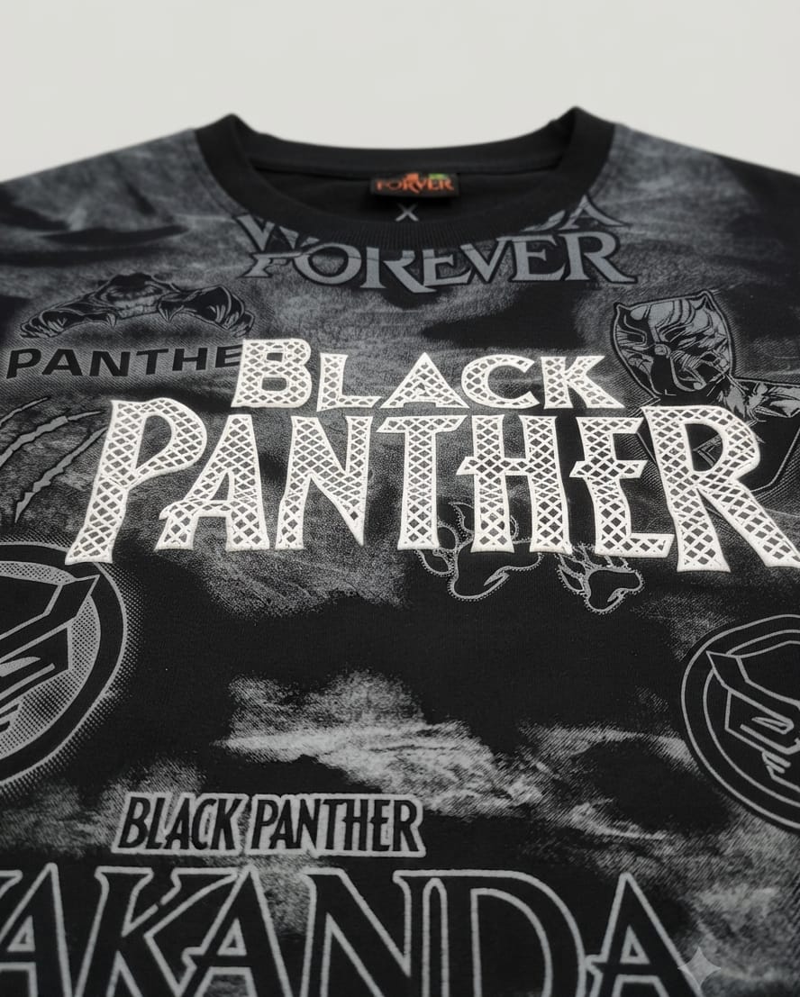 Black Panther Wakanda Forever Oversized Graphic T-Shirt – Black Acid Wash