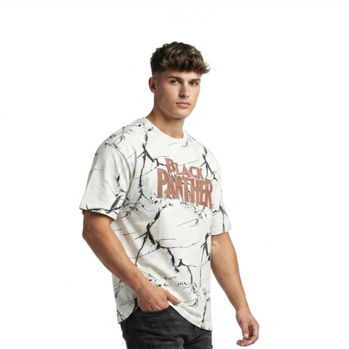 Black Panther Graphic Printed Oversized T-Shirt – White