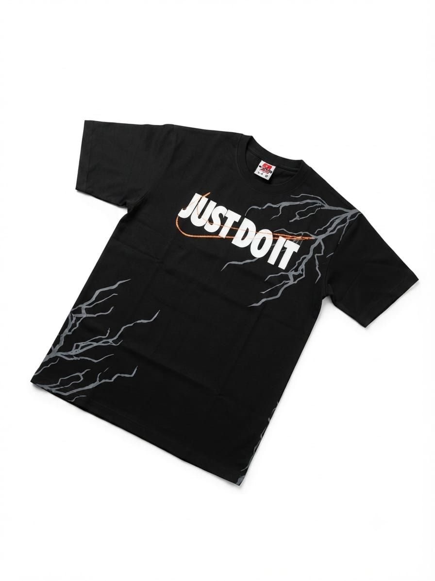 Black “Just Do It” Lightning Graphic Printed T-Shirt
