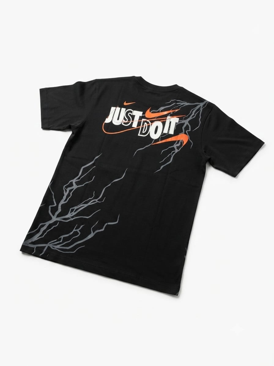 Black “Just Do It” Lightning Graphic Printed T-Shirt