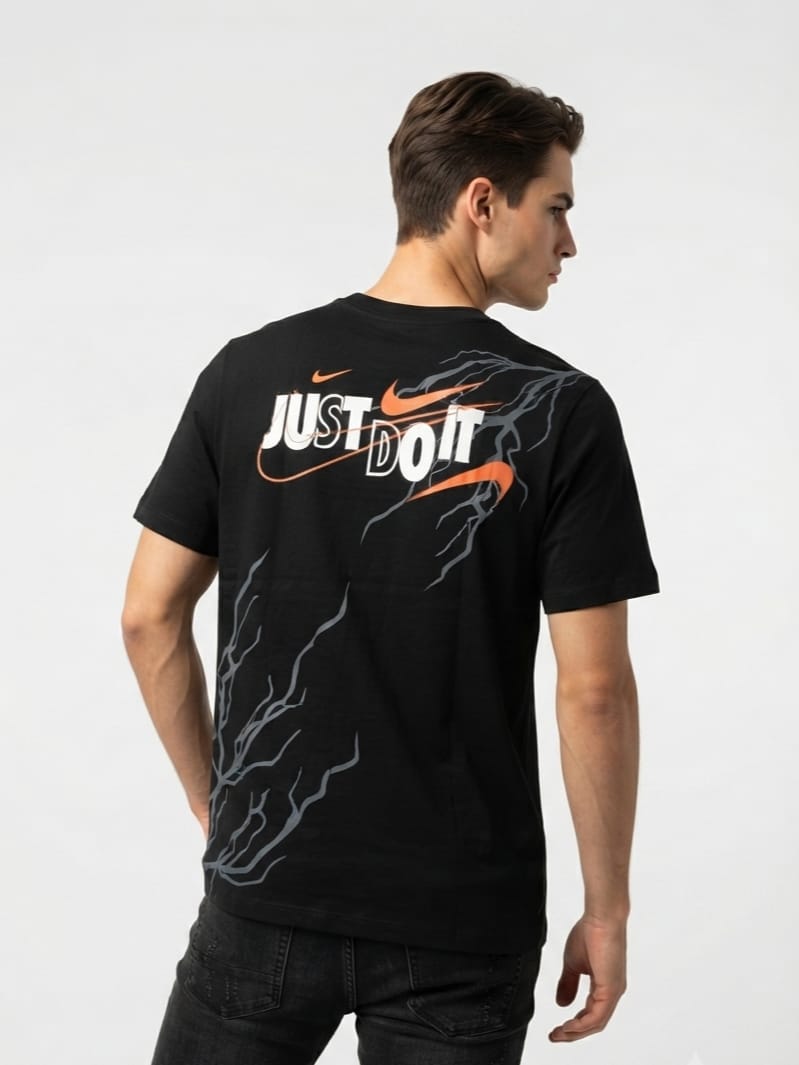 Black “Just Do It” Lightning Graphic Printed T-Shirt