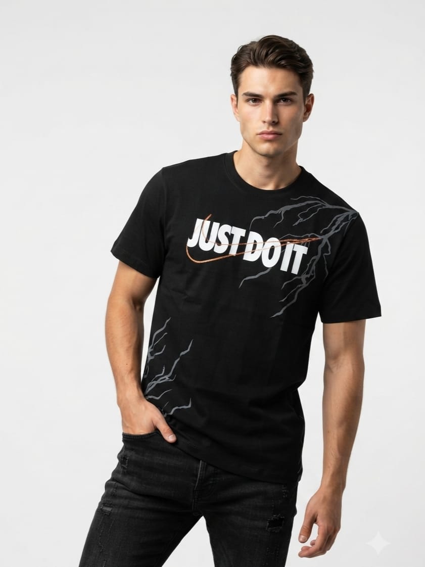 Black “Just Do It” Lightning Graphic Printed T-Shirt