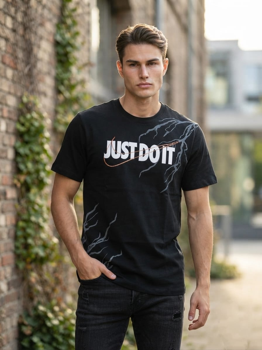 Black “Just Do It” Lightning Graphic Printed T-Shirt