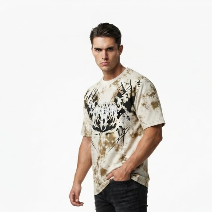 Vintage Grunge Crane Graphic Acid-Wash Oversized T-Shirt