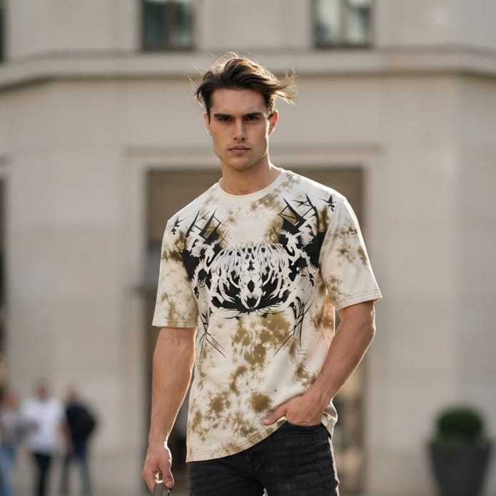 Vintage Grunge Crane Graphic Acid-Wash Oversized T-Shirt