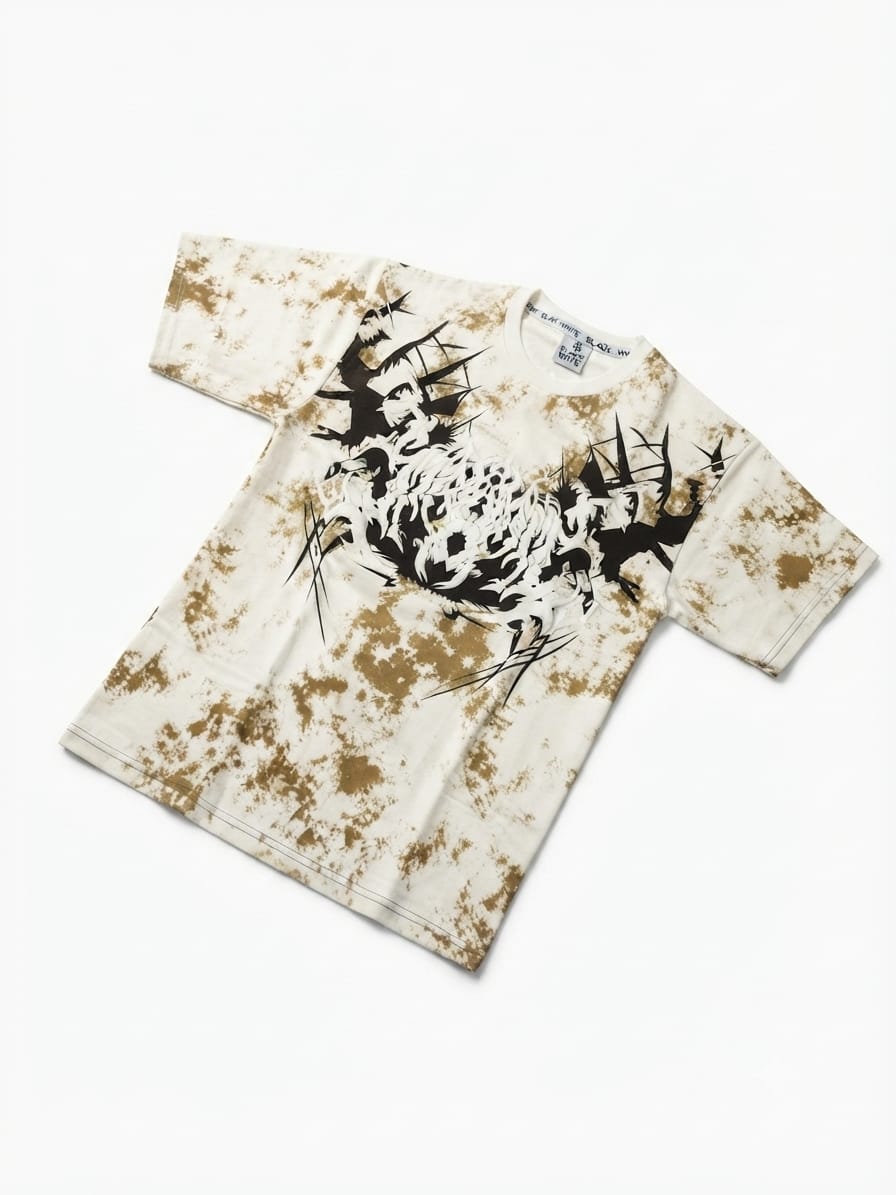 Vintage Grunge Crane Graphic Acid-Wash Oversized T-Shirt