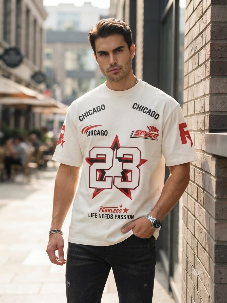 Chicago 23 Speed Graphic Oversized T-Shirt – White