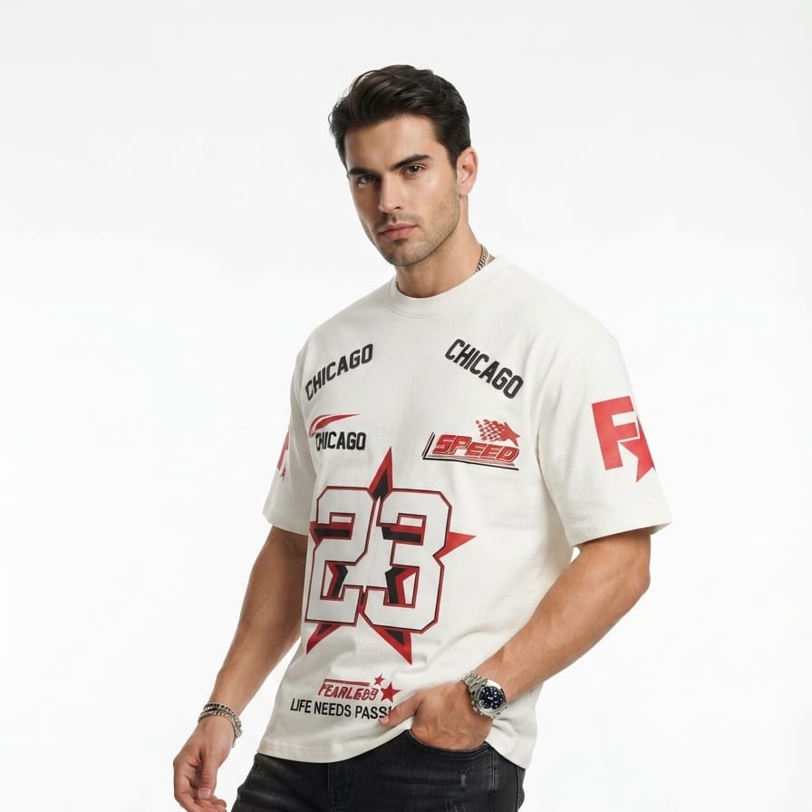 Chicago 23 Speed Graphic Oversized T-Shirt – White