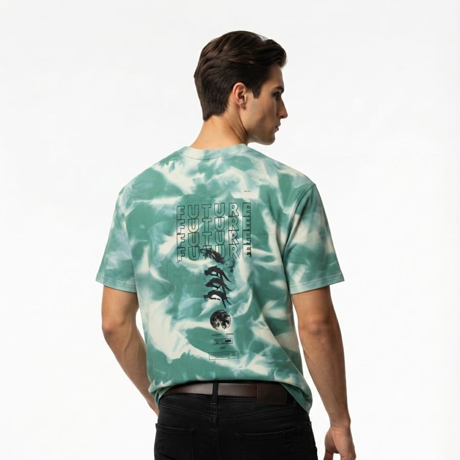 Mint Green Tie-Dye Oversized Graphic T-Shirt