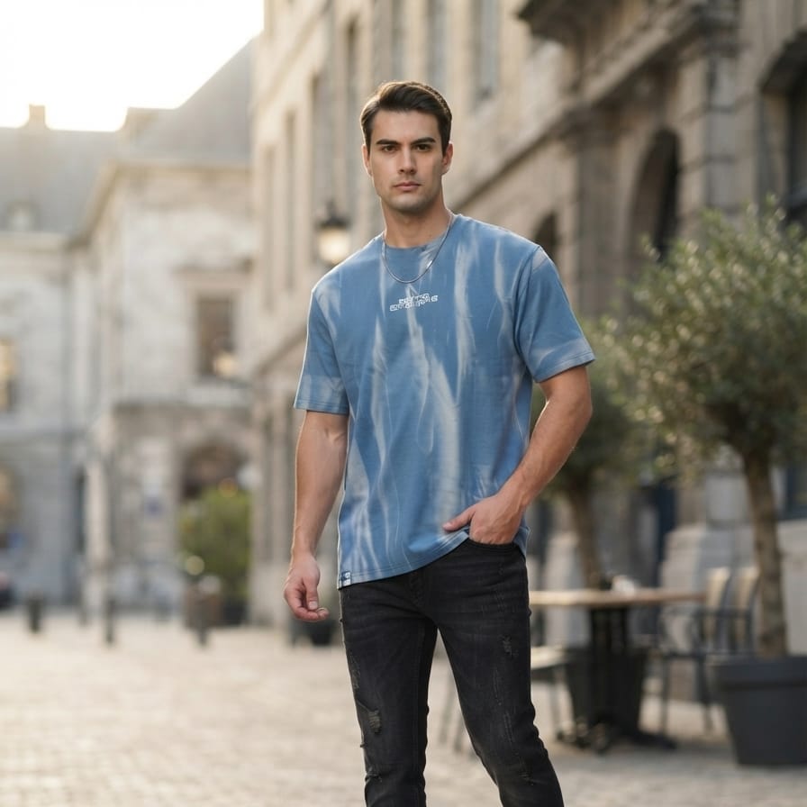 Blue Cloud Wash Graphic T-Shirt