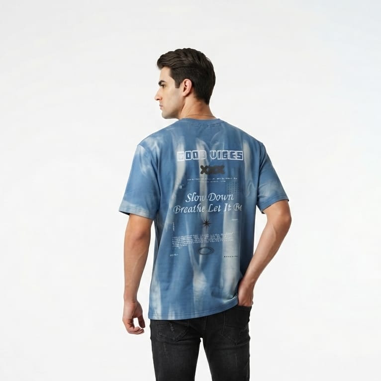 Blue Cloud Wash Graphic T-Shirt