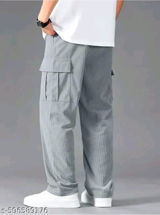 Men's Stylish Ribbed Cotton Cargo Pants with Side Pockets | Relaxed Fit Jogger Trousers for Casual & Daily Wear